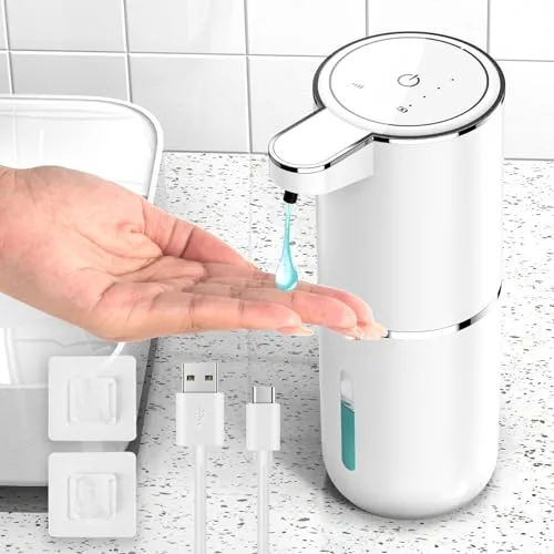 HAPPHOOH Dispensador Jabón Baño, 380 ml Dispensador Jabon Cocina con Sensor Movimiento por Infrarrojos, Pared, Recargable por USB, Resistente al Agua IPX5, Adecuado para Cocina, Baño