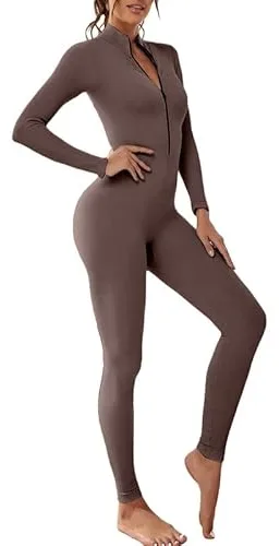 Litthing Mono de Yoga Mujer Ropa Deportiva Mujer con Cremallera Manga Larga Traje Una Pieza Elásticos Mono de Gimnasio Entrenamiento Fitness Running Sexi Slim para Mujer