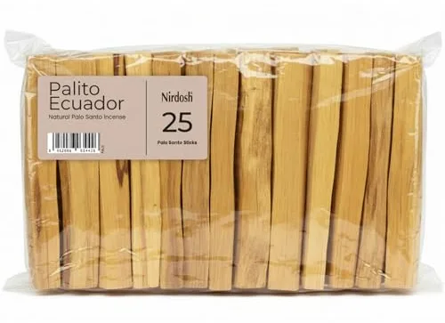 NIRDOSH - Palo Santo para Quemar Incienso Natural PALITO de Ecuador - 25 Palitos de Madera 10cm - 100% Original y Orgánico para Meditación Yoga Madera Sagrada Bursera Graveolens