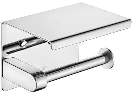 Ibergrif MK34050 - Portarrollos Adhesivo Sin Tapa de Papel Higiénico con el Teléfono Móvil Estante de Almacenamiento, Plata, Acero Inoxidable