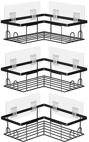 UUlioyer Estanteria Baño sin Taladros, Estanteria Rinconera Ducha, Estante Baño Adhesivo, Estante Ducha para Almacenamiento Champú Gel Ducha Jabonera Ducha, Negro (3 Piezas Estanteria Rinconera Ducha)