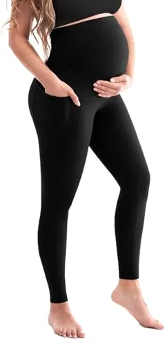 SINOPHANT Leggings de maternidad para mujer, cintura alta, pantalones de maternidad, opacos, suaves, elásticos, para maternidad, moda, hogar, yoga, deportes, 1 paquete negro., M