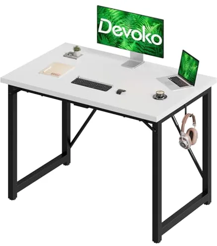Devoko Escritorio pequeño para Ordenador, 100 x 50 x 73 cm Escritorio, Mesa de Oficina en casa, Escritorio para Ordenador portátil, Mesa de Diseño Industrial Blanco