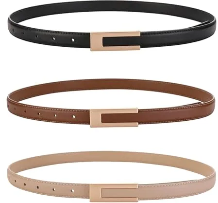 KEYRI 3 Cinturones de Cuero PU para Mujer - Cinturón Clásico Adecuado para Jeans y Vestidos - Negro, Marrón, Caqui