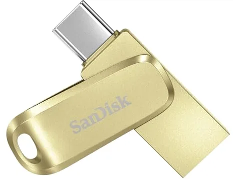 SanDisk Ultra Dual Drive Luxe Memoria flash 256 GB (con conectores USB Type-C y Type-A reversibles, para móviles, tabletas, Macs y ordenadores hasta 400 MB/s, Seguridad automática, Metálica) Oro