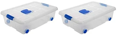 AC - Pack de 2 Cajas de ordenación de plástico Transparente - N.º 6 - con Tapa y Ruedas. Contenedor de almacenaje para Objetos. Capacidad 31 litros - 61,5 x 44 x 17,7 cm