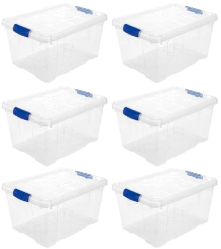 AC - Pack de 6 Cajas de ordenación de plástico Transparente N.º 1. Contenedor para almacenar Libros, Ropa, Mantas. Capacidad 16 litros. Dimensiones Aprox.: 39,6 x 29,6 x 21,5 cm