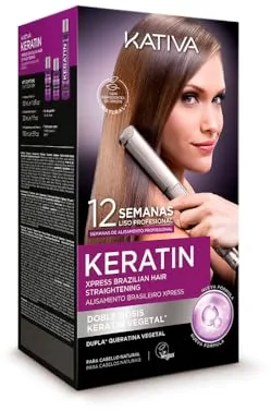 Kativa Keratin Kit Alisado Brasileño Xpress - Nueva fórmula con Doble Keratina - Tratamiento Alisado Profesional en casa - Hasta 12 Semanas de duración - Alisado Keratina Vegetal - Fácil de aplicar