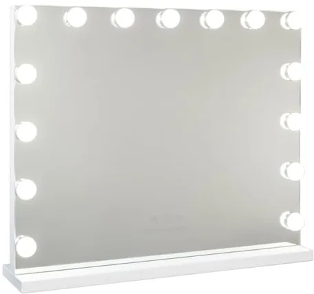 Flamingueo Espejo Maquillaje con Luz, 15 Bombillas LED, 3 Modos de Luz, Intensidad Ajustable, Control Táctil, Puerto USB, Accesorio de Aumento Incluido, Blanco, 58 x 46 x 12 cm