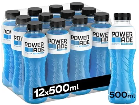 Powerade Ice Storm Zero, Bebida Isotonica Sin Gluten y Refrescante - Pack de 12 de 500ml
