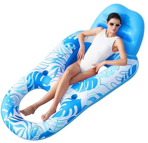 SLOOSH Flotadores Inflables para Piscina, Reclinable para Adultos, Flotador de Piscina con Respaldo Ajustable, Silla Flotante con Portavasos y Reposapiés para Fiesta de Verano en la Piscina (Azul)