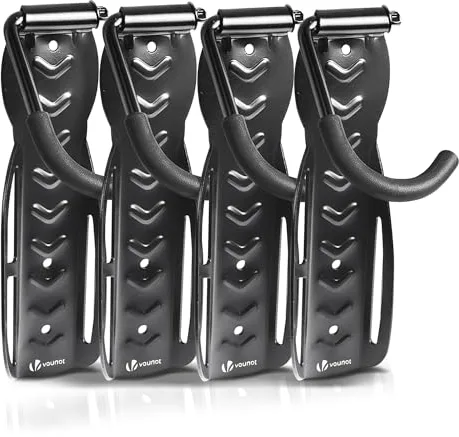 VOUNOT® Soportes de Pared para Bicicletas, Gancho para Colgar Bicicleta, Soporta Hasta 30kg Cada Uno, Portabicicletas de Almacenamiento Vertical para Casa Garaje, Sótano con Tornillos Negro 4 Unidades