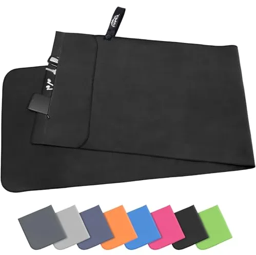 Pameil Toalla de Microfibra | 120x50cm Toalla Deporte Ligera, Absorbente y de Secado Rápido | Toalla Gimnasio con Bolsillo De Cremallera para Playa, Camping, Yoga y Sauna