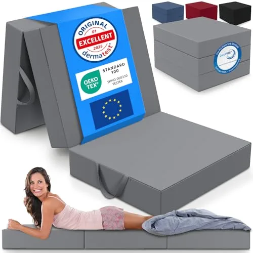 ELONEO Colchón Plegable, colchón para Invitados, colchón Plegable de 3 Piezas, Espuma Extra Gruesa (15 cm), Lavable, Plegable, Adultos (Gris, 90 x 200 x 15 cm)