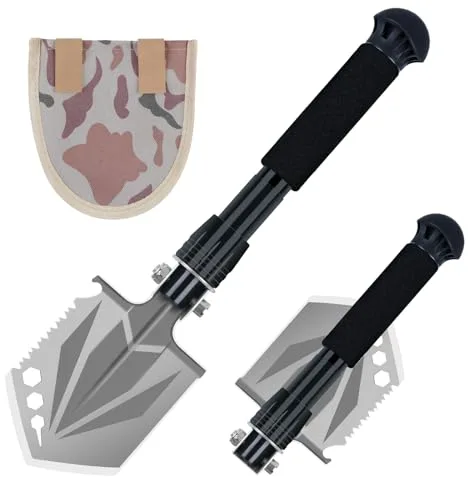 Pala Plegable 58 cm, Pala Supervivencia Extra Estable de Acero al Carbono de Alta Resistencia con Bolsa de Transporte (Sliver, 40cm)