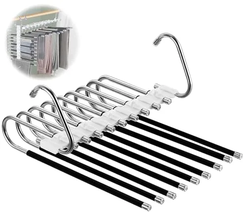 Loputon 2 piezas de perchas para pantalones, perchas para ahorrar espacio de acero inoxidable antideslizante, plegables, multifuncionales para pantalones, bufandas, jeans, ropa, toallas (Negro con 14