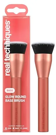 Real Techniques Brocha de maquillaje Glow de base redonda, para maquillaje líquido y en crema, brocha de base plana para pulir y difuminar la cobertura, cerdas sintéticas densas, 1 unidad