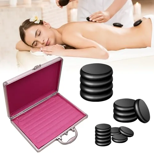 Hot Stone Massage Set, Kit de masaje con piedras calientes, dispositivo de calor con piedras calientes, piedras de masaje calientes hechas de basalto, para masajes, relajación, SPA(16 Stones)