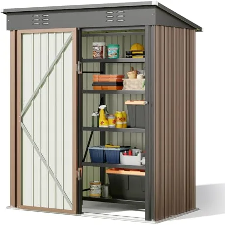 Bealife Cobertizo de jardín para Almacenamiento de Herramientas 180 x 162 x 95 cm, Caseta de Jardín, Cobertizo Exterior, Cobertizo de Almacenamiento Exterior, Cobertizo para Patio, césped (Marrón)