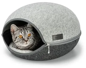 lionto Cueva de Fieltro con Cremallera para Gatos Cueva para Gatos con cojín Suave, 46×38×24 cm