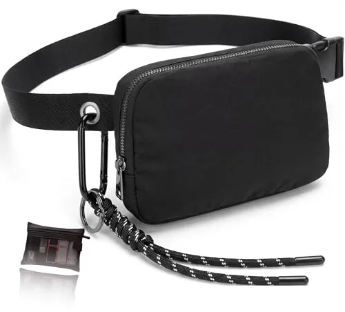 AleFlowSolutions Bolso Riñonera Mujer Negra Grande Impermeable, Riñonera para Festival, Viaje y Deporte con Correa Ajustable 50-100 cm, Incluye Neceser de Regalo