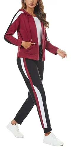 Litherday Chándal Mujer Otoño Invierno Conjunto Deportivo Algodón Mujer 2 Piezas con Capucha y Jogger para Fitness o Diario Rojo M