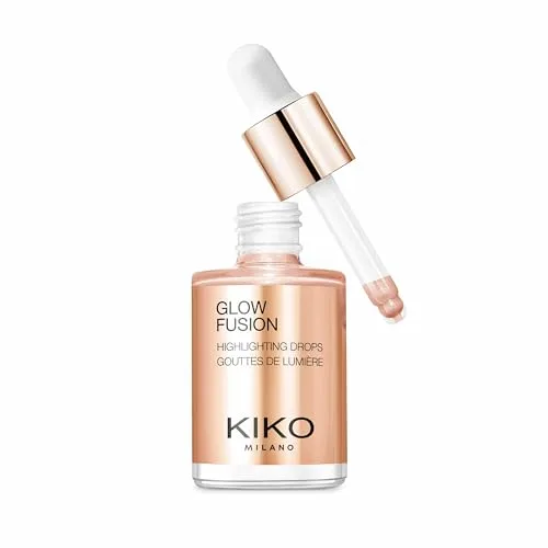 KIKO Milano Glow Fusion Highlighting Drops 02, Iluminador Líquido Para El Rostro Con Acabado Metálico
