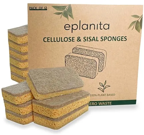eplanita Esponjas naturales a base de plantas (paquete de 12), antiarañazos, biodegradables, ecológicas, para cocina y baño