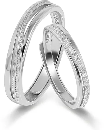 Meissa 925 Plata Anillos para hombre Anillos de compromiso para parejas ajustable con circonita cúbica Anillos de boda Joyas de boda Regalo San Valentín (Juego de Dos Anillos)