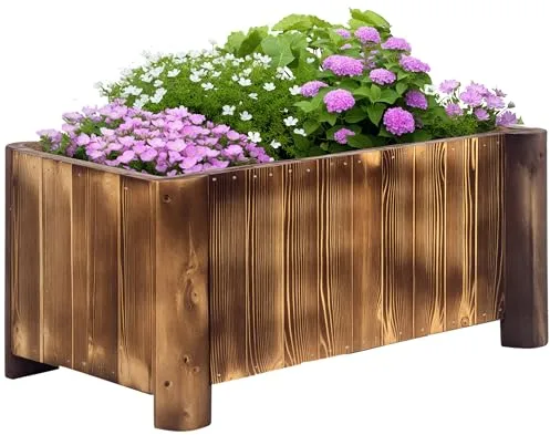 Outsunny Jardinera de Madera Arriate de Jardín Macetero Rectangular con 4 Patas Huerto Urbano para Cultivos Verduras Flores en Patio Balcón Terraza 70x35x30 cm Natural