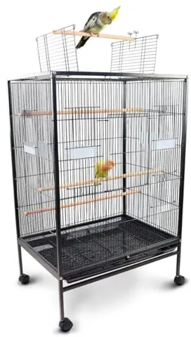 Mobiclinic®, Jaula de Pájaros, XL, con Ruedas, Frenos, Apertura Superior, Bandeja Extraíble, 8 Puertas, Grande, 95x43x61.5 cm, Comederos, Bebederos, Perchas Descanso, Agapornis, Loros, NINFA