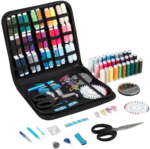 Trimits Kit de costura premium – Estuche portátil para adultos, principiantes, bricolaje, hogar, viajes, emergencia, reparación de botones y arreglos de ropa con agujas de hilo, tijeras, botones de