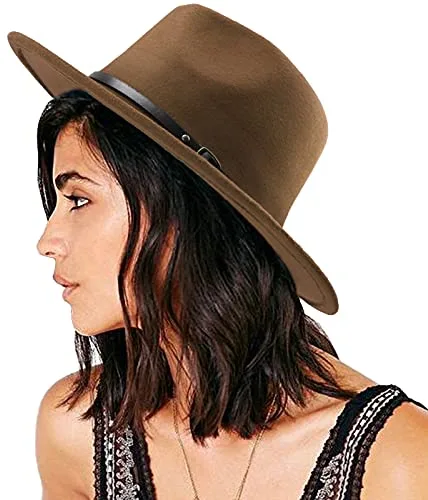 DRESHOW Sombrero Fedora Sombreros de Sombrerera de Jazz para Hombres Mujer - Sombrero de ala Ancha Fieltro de Lana