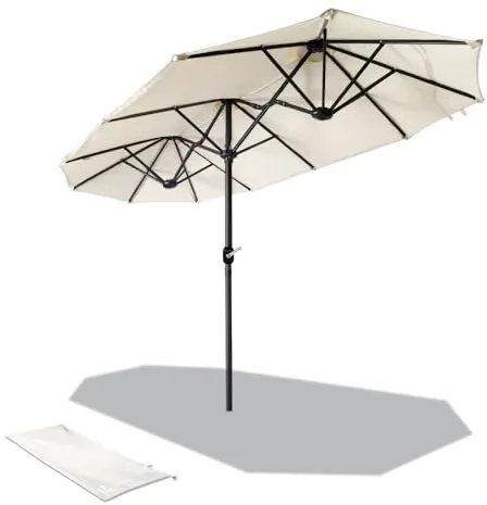 VOUNOT® Sombrilla Parasol Rectangular, Sombrillas Jardin para Terraza Playa Piscina Mercado Patio Exterior, 300 x 150 cm, Protección Solar UV50+, Doble Beige