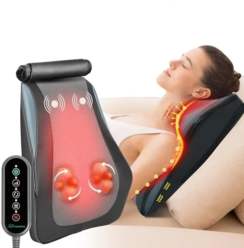 Snailax Masajeador Cervical y Espalda con Calor, Cojín de Masaje Shiatsu, masajeador de espalda Shiatsu, Masaje eléctrico de cuello/Cervical/hombros, regalos mamá/papá/mujeres