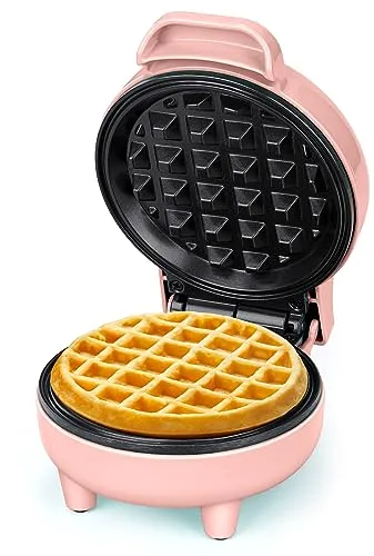 SNAILAR Gofrera Mini, ‎550Ｗ Waffle Maker, Gofrera Pequeña Para Gofres, Antiadherente, Mango Cool Touch, Diseño Compacto, Temperatura Automática, Rosado