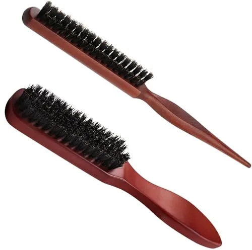 Sularpek 2 Pcs Cepillos de Cerdas de Jabalí, Cepillo Para el Cabello de Jabalí, Peine de Salón para Moño, Cerdas Naturales Suaves, Grandes y Pequeños, para Peinar el Cabello y la Barba
