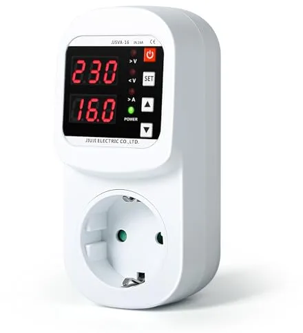 Jadeshay Adaptador de Protección contra Sobretensiones Dispositivo de Protección contra Sobretensión y Subtensión de Recuperación Automática AC220V 16A Protector de Enchufe para Electrodomésticos