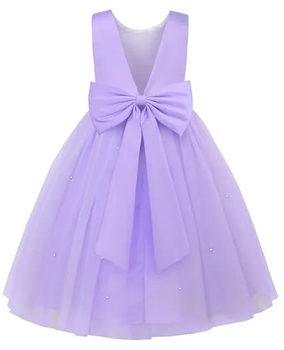 JerrisApparel Vestido Niña Flores Elegante Ceremonia Boda Fiesta Cumpleaños (4-5 años/Etiqueta 110, Morado)