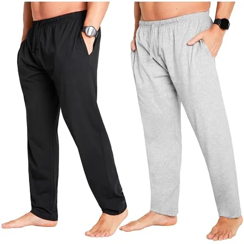 CityComfort Largo Pantalon Pijama con Bolsillos para Hombre, Pack de 2 (XL, Gris/Negro, Cordón de la cintura)