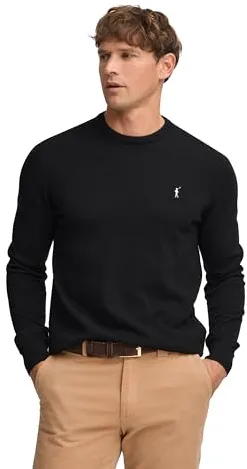 Polo Club Jersey Básico Negro con Cuello Redondo Hombre - Suéter 100% Algodón con Logo Bordado