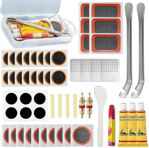 AONAT 56pcs Kit Repara Pinchazos Bicicleta,Kit de Reparación de Neumáticos de Bicicleta,Parches Bicicleta Autoadhesivo,Unisex Adulto,con Caja de Accesorios,para Ciclistas,vehículos Todoterreno