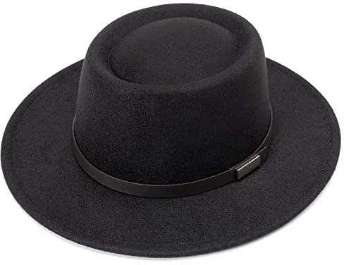 DRESHOW Sombrero de ala ancha Fedora para mujer Hebilla de cinturón Retro Panamá Floppy Hat