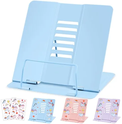 WUGU Atril para libros, soporte plegable ajustable de metal para recetas, libros de texto, documentos, libro de música, soporte para libros de cocina con 6 posiciones ajustables, soporte de lectura