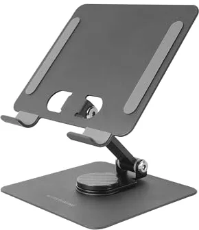 Mars Gaming MA-RST, Soporte para Tablet y Convertibles 2en1 hasta 13", Giratorio 360º + Ajustable en Altura y Ángulo 180º, Soporte Tablet Plegable de Acero Liviano, Antideslizante, Negro