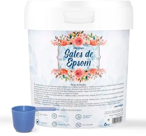 Plantawa Sales de Epsom 6KG | Sal de Baño Concentrado de Magnesio Puro, Baño Reparador y Espumoso | Sin Toxinas ni Aditivos, Bienestar y Sueño Reparador | 100% Natural, Cuidado Personal Efectivo.