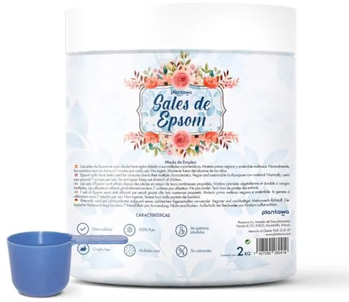 Plantawa Sales de Epsom 2KG | Sales de Baño con Sulfato de Magnesio para Relajación Muscular | Aromaterapia Relajante, Baño Relajante y Espumoso, Sueño Reparador 100% Natural