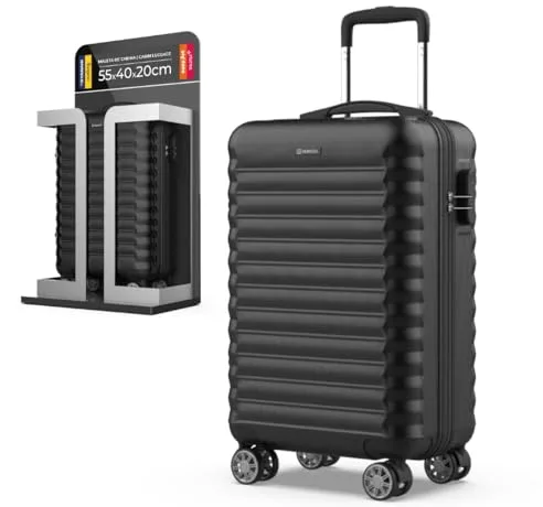 NUMADA - Maleta de Viaje Cabina 55x36x19cm (30L) Upfly XS con Cierre de Combinación y 4 Ruedas Dobles 360. Maleta de Mano Rígida Resistente, Ligera con Interior Compartimentado | Negro