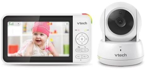 VTech VM924 Camara Vigilancia Bebe, 2600mAh Vigilabebes con Camara Vigilabebés Monitor Inalámbrico de Vídeo con LCD 5" Inteligente VOX Visión Nocturna
