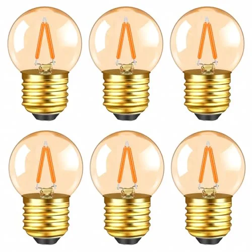 Caldarax Bombilla LED Vintage E27 1W Luz Calida 2200K 100LM, Equivalente a 10W, Ámbar Mini Globo G40 E27 Bombilla LED Retro Edison de Filamento Decorativa, 220V, No Regulable, Paquete de 6